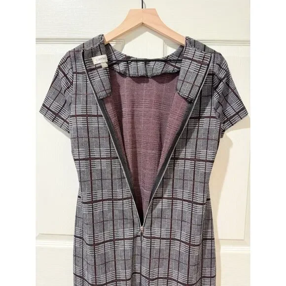 Calvin Klein Black White Houndstooth Plaid Short Sleeve Midi Knee Sheath Dress 8 - Picture 4 of 12